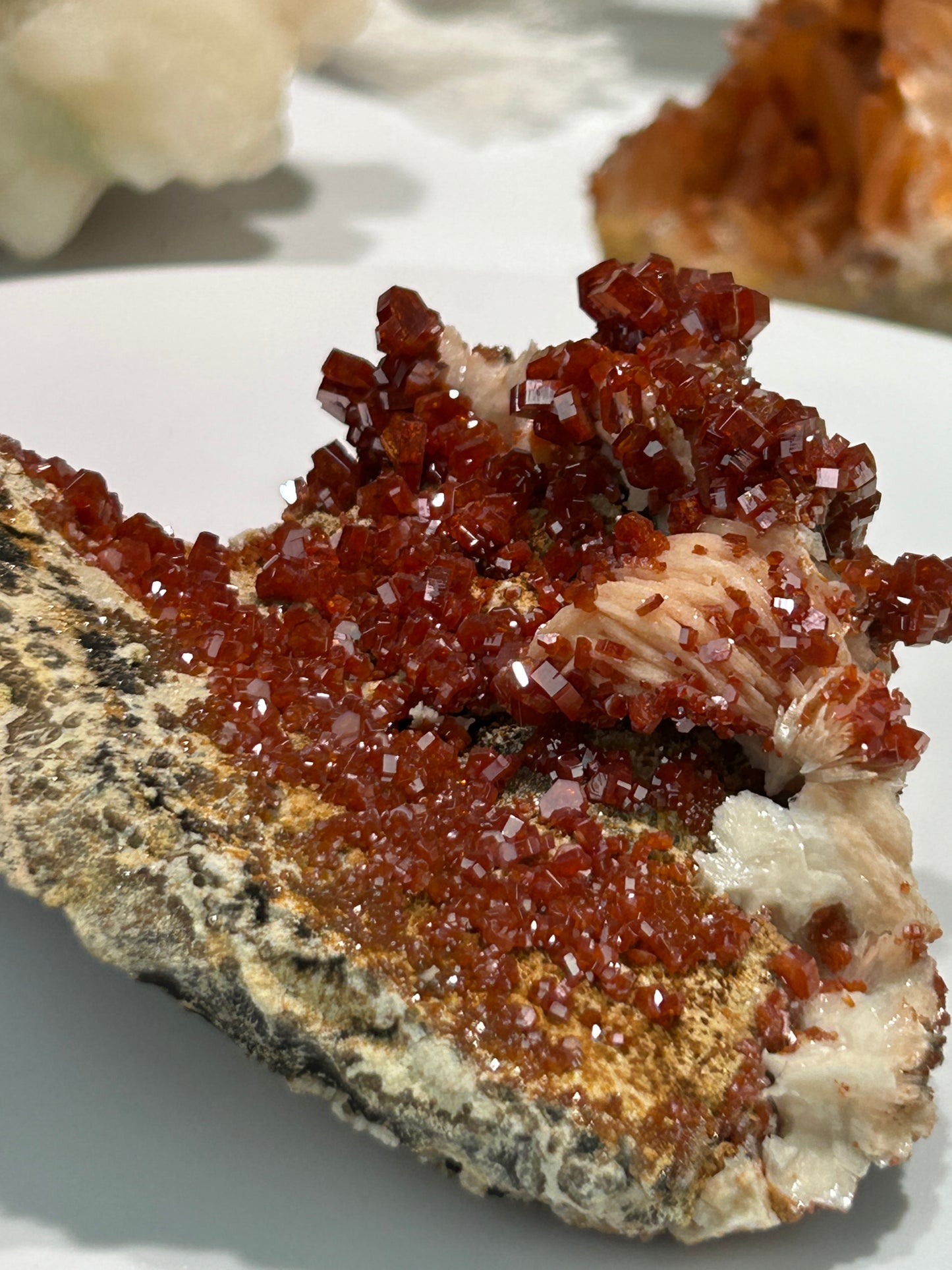 Vanadinite on Barite | Deep Red Crystal Clusters from Morocco