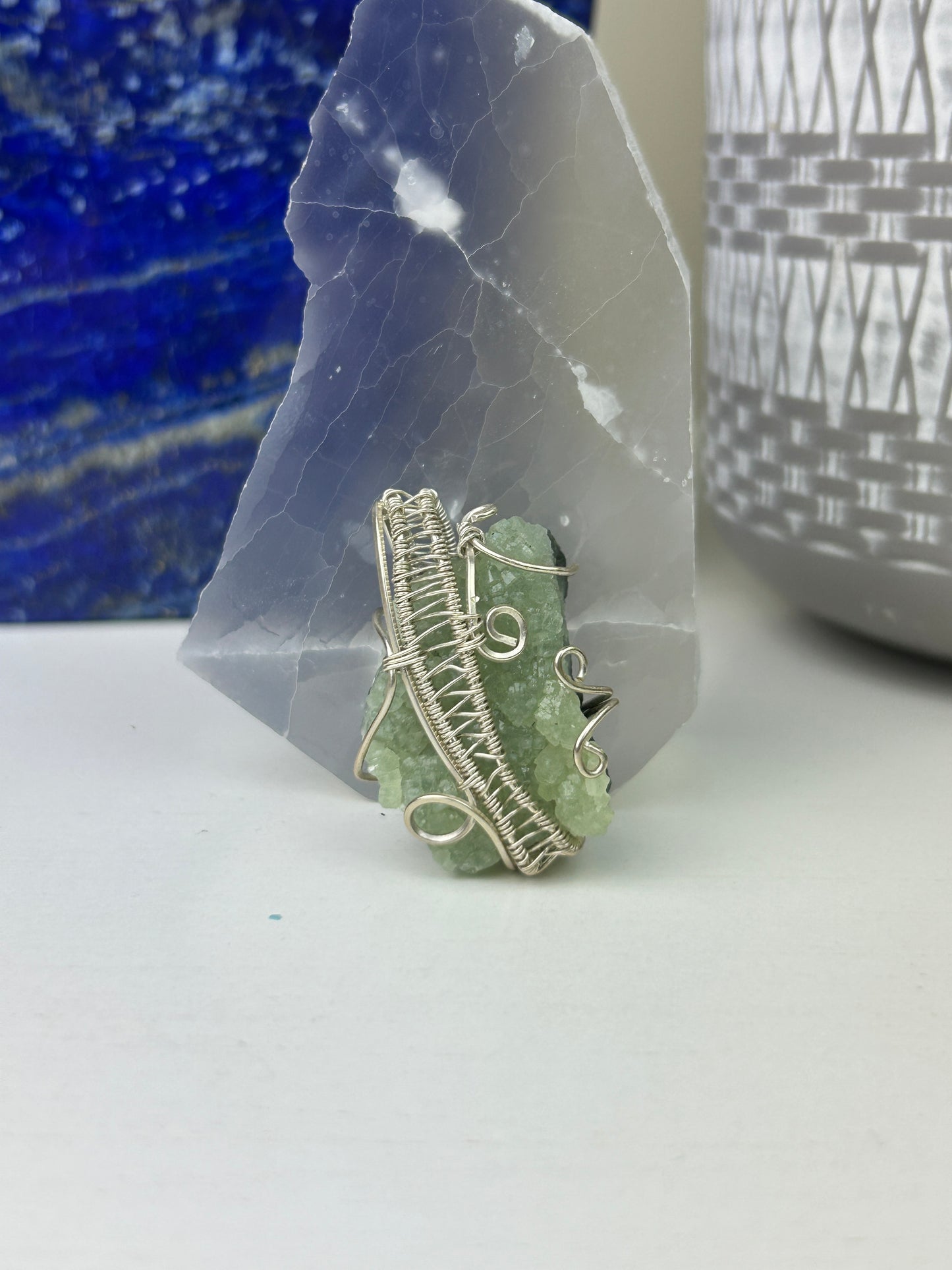 Crystallized Prehnite Pendant | .925 Sterling Silver Wire Wrap
