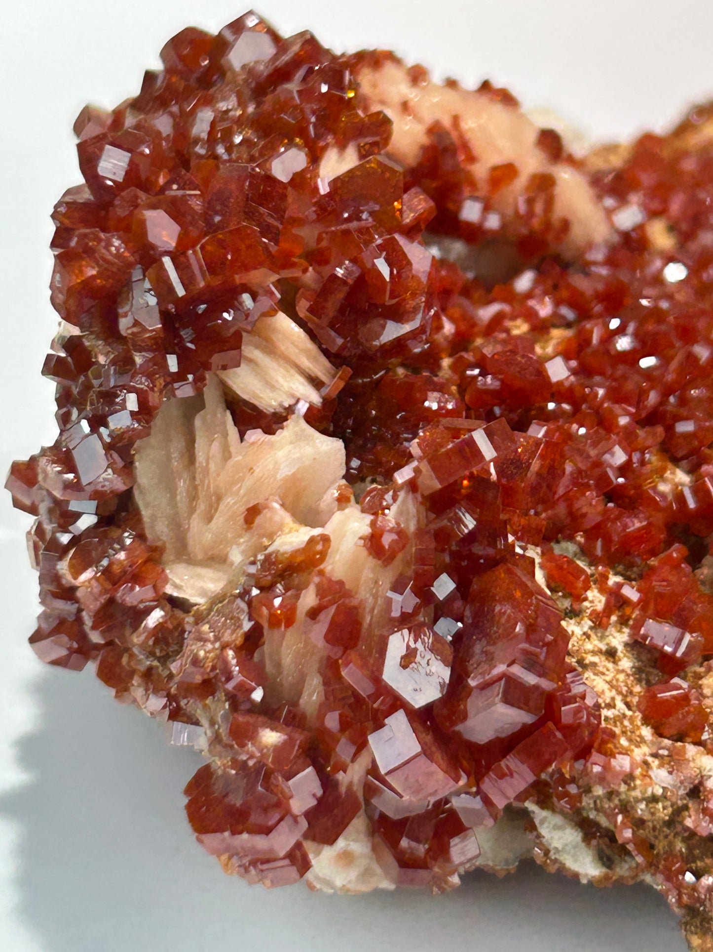 Vanadinite on Barite | Deep Red Crystal Clusters from Morocco