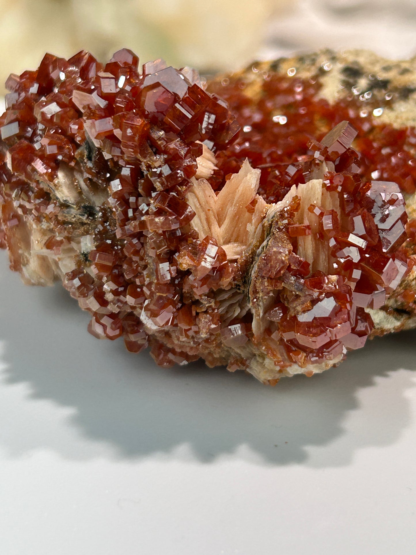 Vanadinite on Barite | Deep Red Crystal Clusters from Morocco