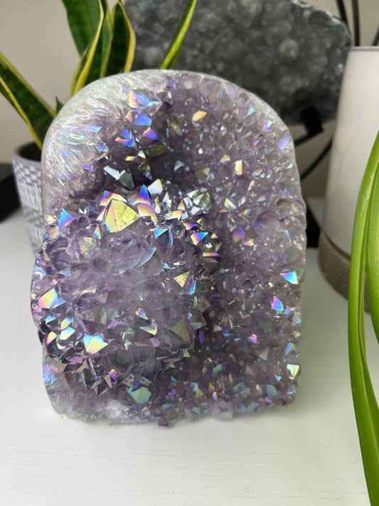 Large Brazilian Aura Amethyst | Light Pink-Purple with Iridescent Aura