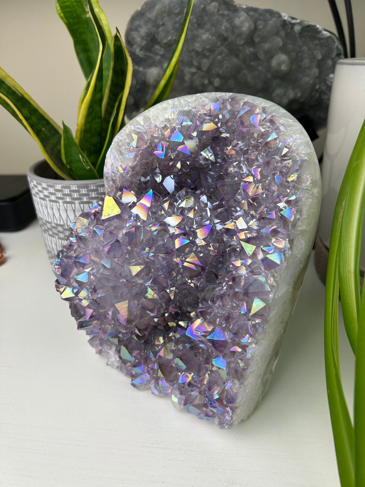Large Brazilian Aura Amethyst | Light Pink-Purple with Iridescent Aura