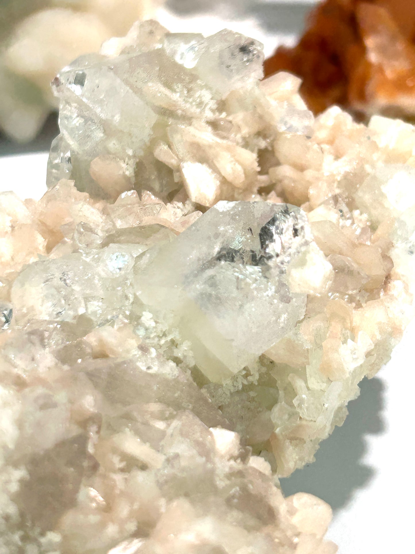 Apophyllite & Peach Stilbite Cluster | Gentle Light & Heart-Healing Energy