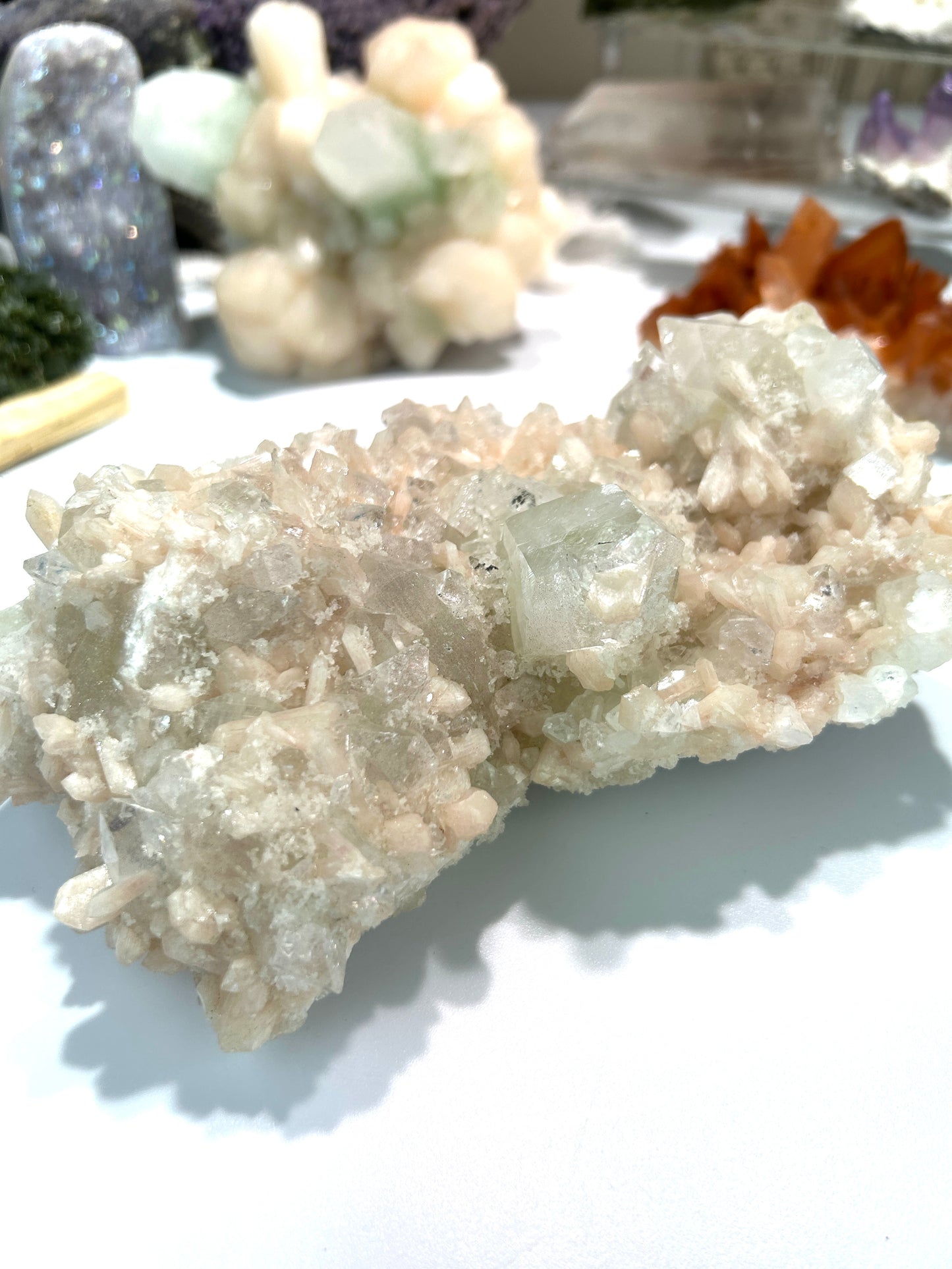 Apophyllite & Peach Stilbite Cluster | Gentle Light & Heart-Healing Energy