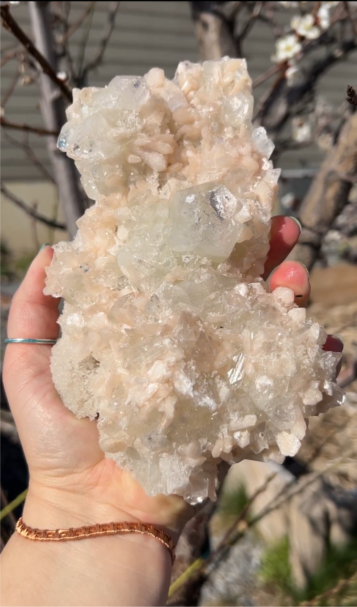 Apophyllite & Peach Stilbite Cluster | Gentle Light & Heart-Healing Energy