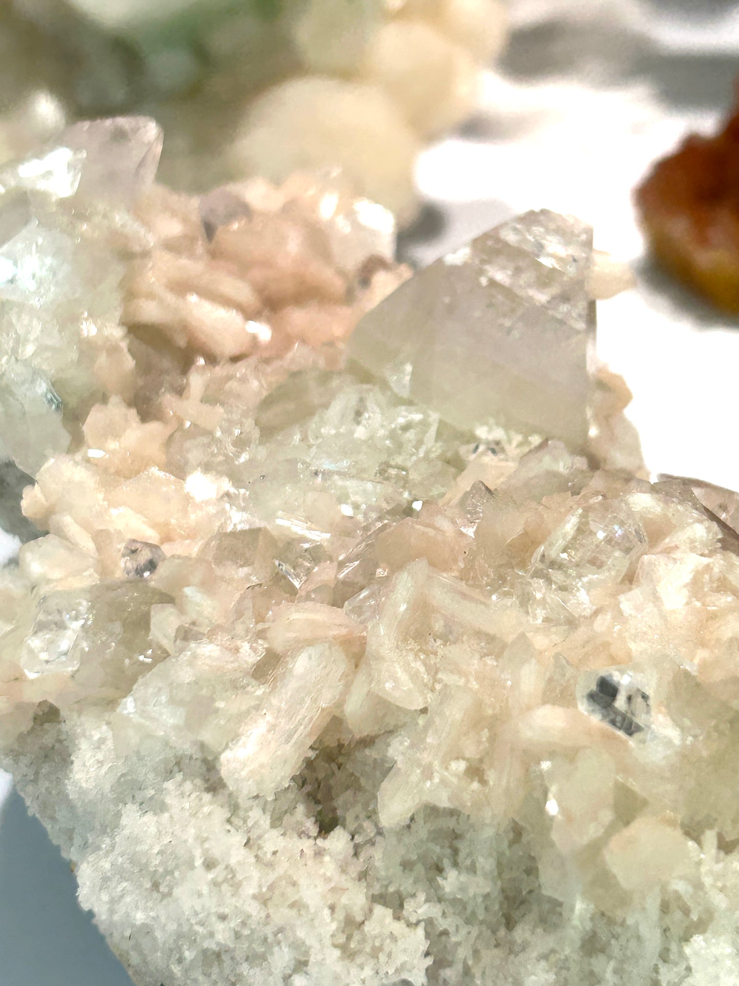 Apophyllite & Peach Stilbite Cluster | Gentle Light & Heart-Healing Energy