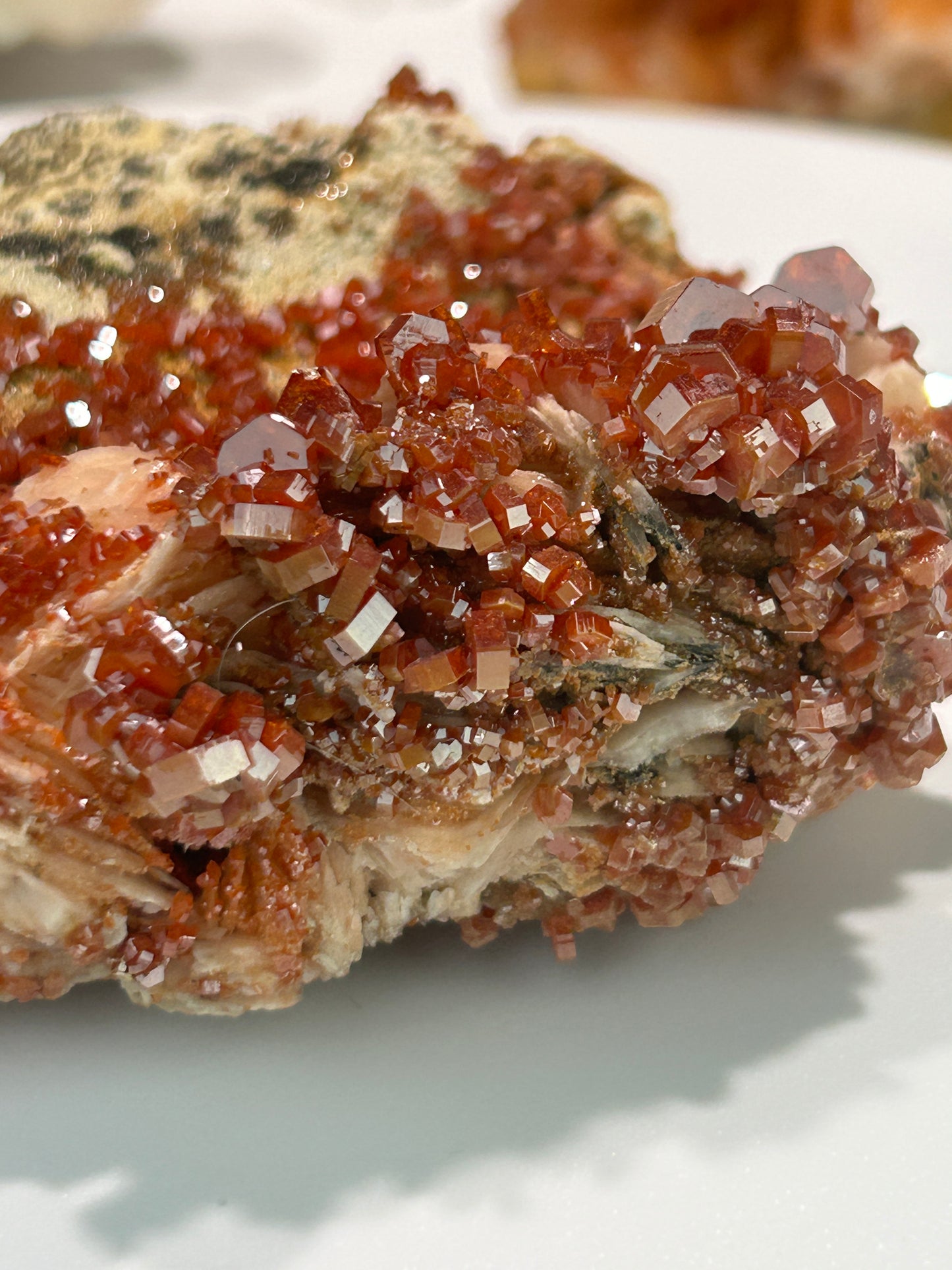 Vanadinite on Barite | Deep Red Crystal Clusters from Morocco