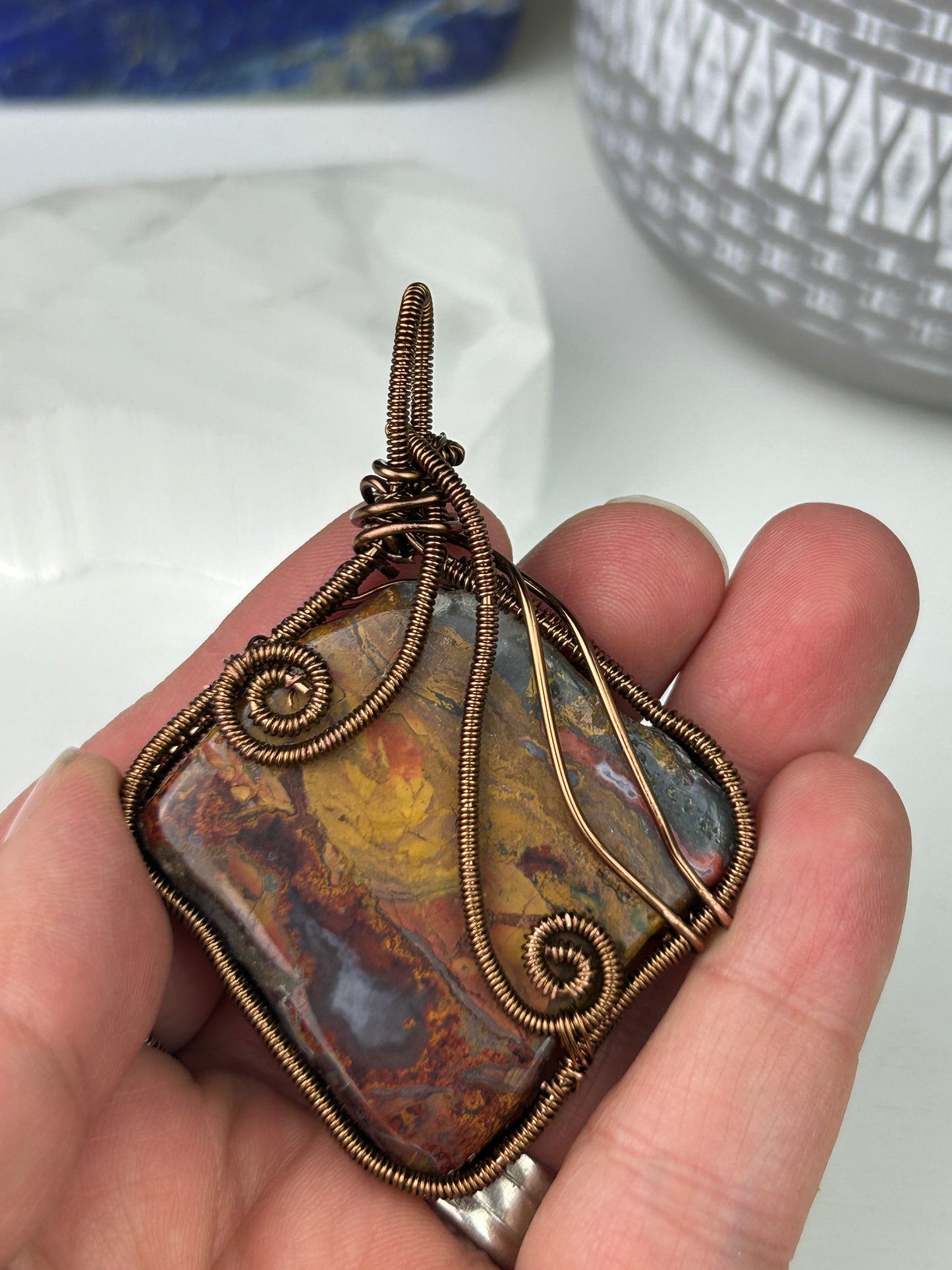 Steam Agate Wire-Wrapped pendant Handmade