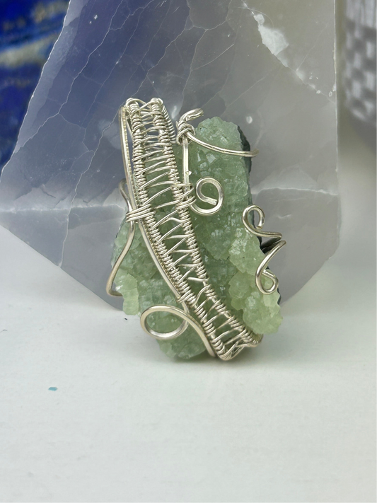 Crystallized Prehnite Pendant | .925 Sterling Silver Wire Wrap