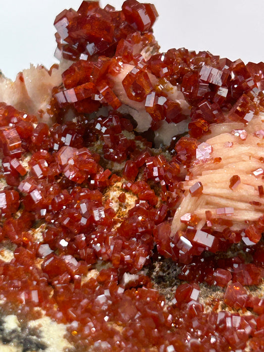Vanadinite on Barite | Deep Red Crystal Clusters from Morocco
